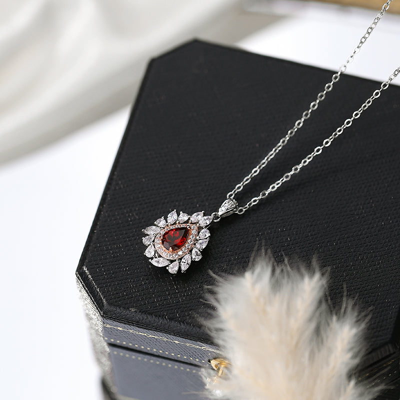 【Tiffanor】#N5-S925 Sterling Silver Garnet 5*7mm Necklace