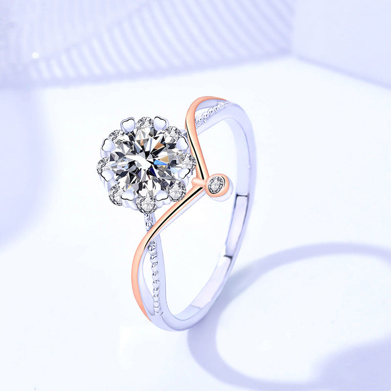 【#23】S925 Sterling Silver Moissanite Ring 1 Carat For Main Stone