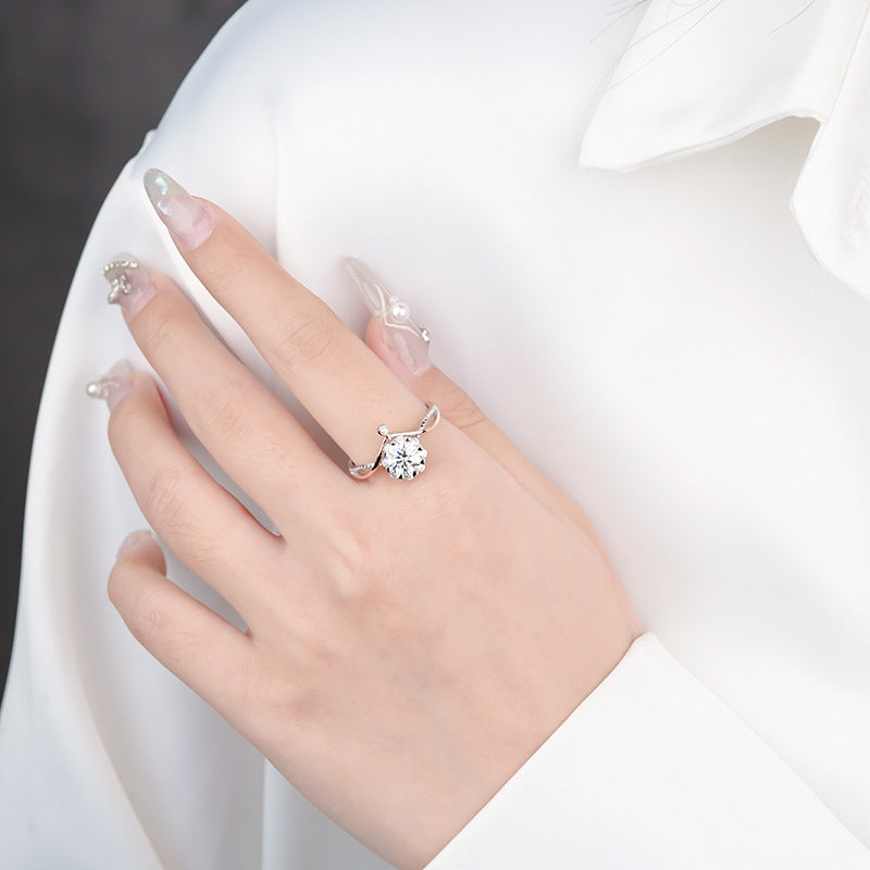 【#23】S925 Sterling Silver Moissanite Ring 1 Carat For Main Stone