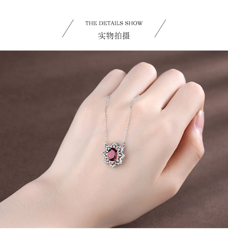 【Tiffanor】#N3-S925 Sterling Silver Garnet 6*8mm Necklace
