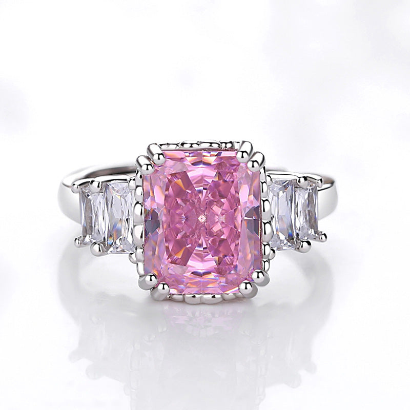 【Tiffanor】#B4-S925 Sterling Silver High Carbon Diamond 8*10mm Ring