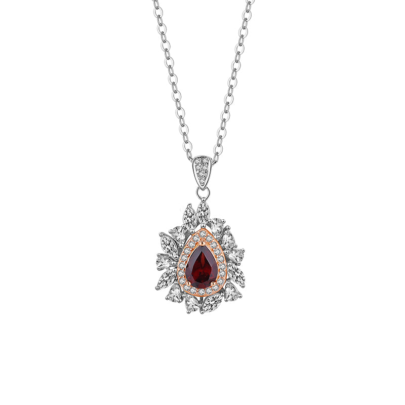 【Tiffanor】#N5-S925 Sterling Silver Garnet 5*7mm Necklace