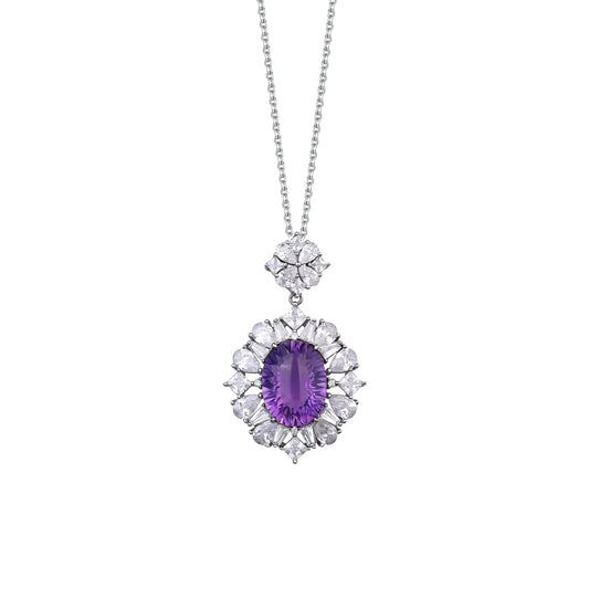 【Tiffanor】#N18-S925 Sterling Silver Amethyst 12*16mm Necklace
