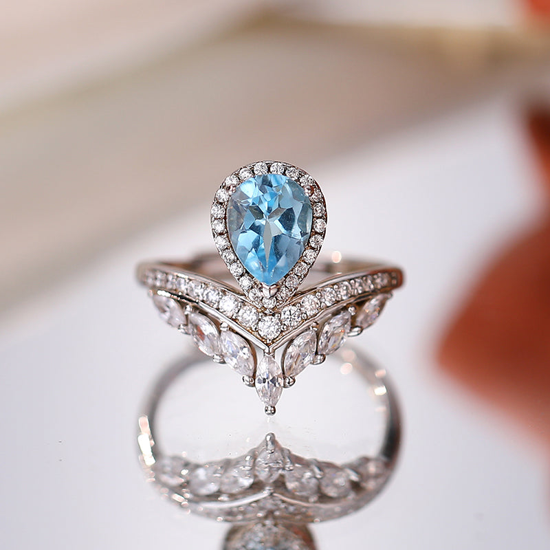 【Tiffanor】#N13-S925 Sterling Silver + Topaz 6*8mm Ring