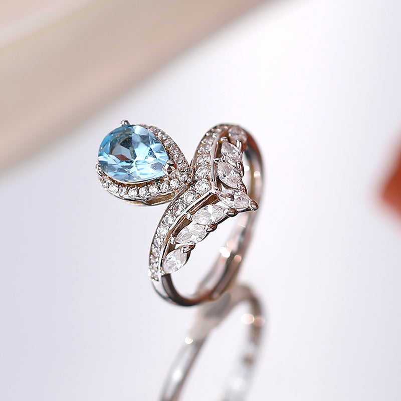 【Tiffanor】#N13-S925 Sterling Silver + Topaz 6*8mm Ring