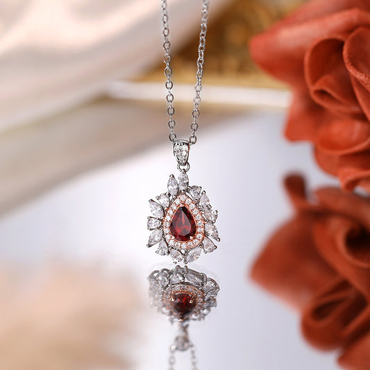 【Tiffanor】#N5-S925 Sterling Silver Garnet 5*7mm Necklace