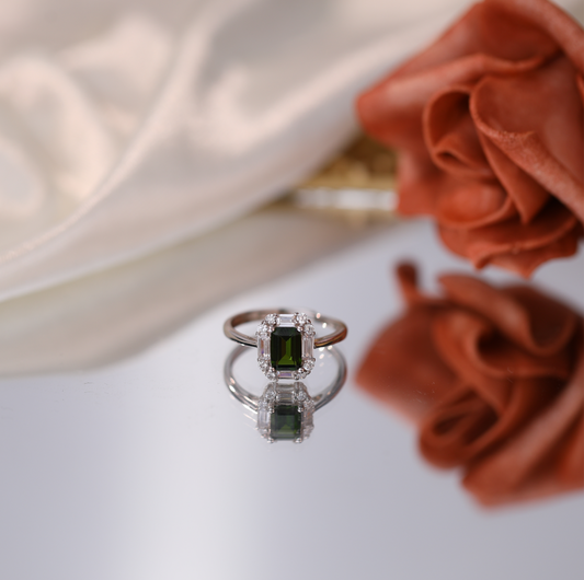 【Tiffanor】#N6-S925 Sterling Silver + Diopside 5*7mm Ring