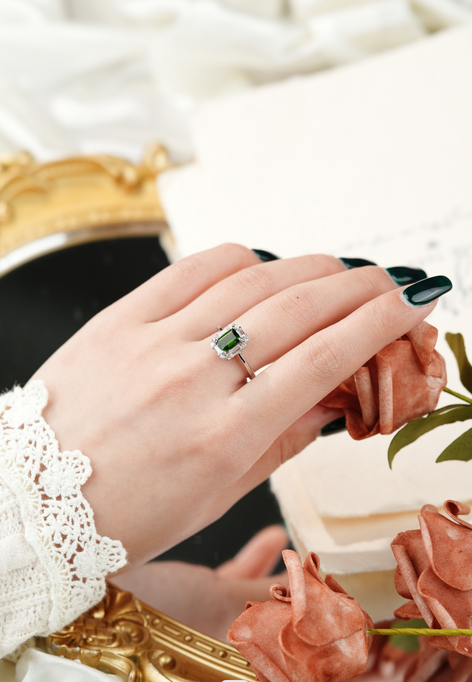 【Tiffanor】#N6-S925 Sterling Silver + Diopside 5*7mm Ring