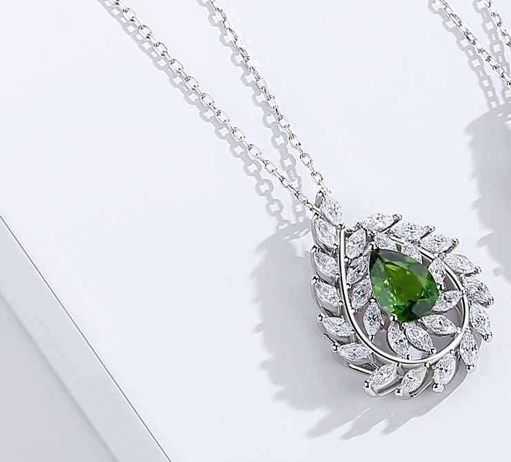 【Tiffanor】#N8-S925 Sterling Silver Diopside 5*7mm Necklace