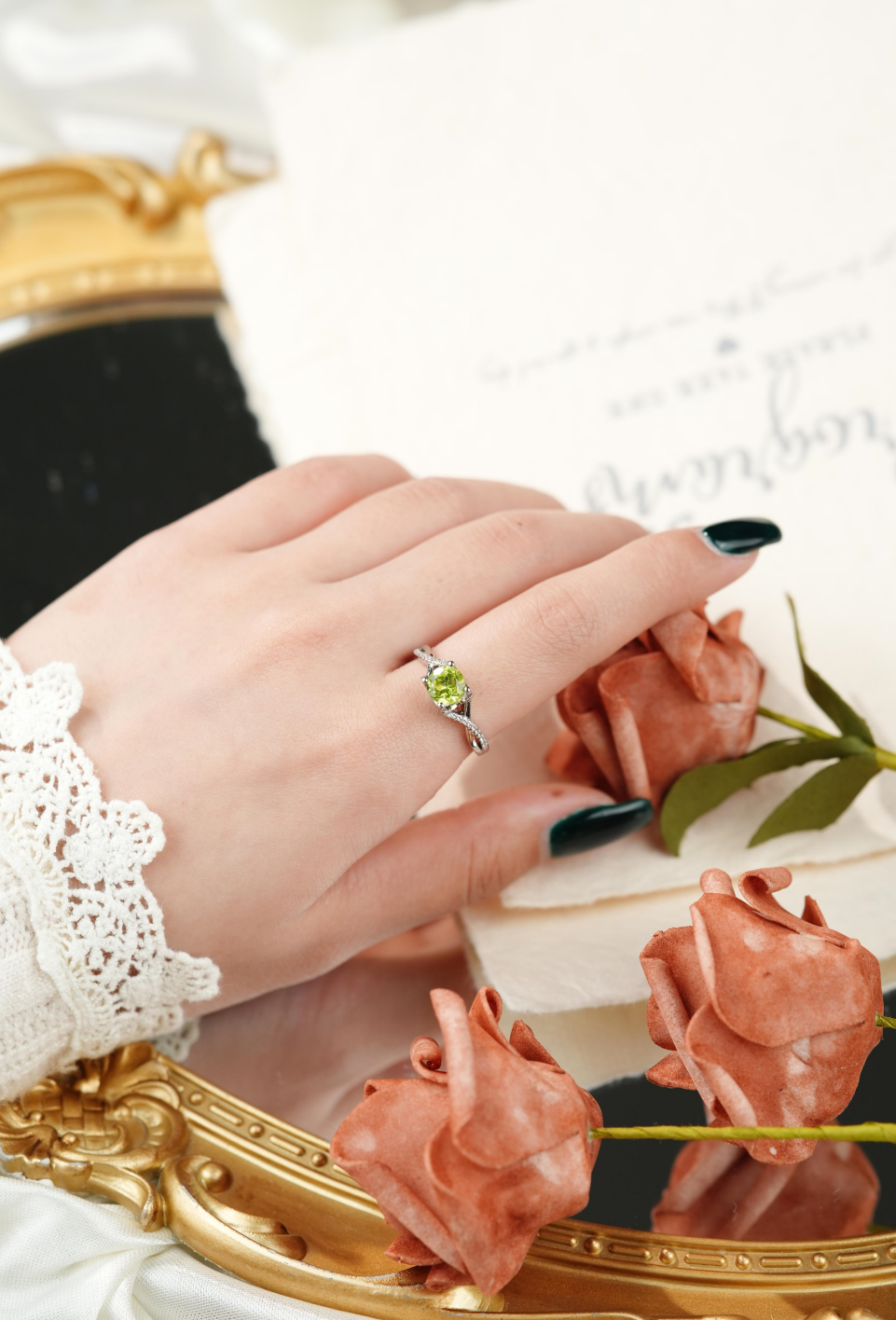 【Tiffanor】#N11-S925 Sterling Silver + Olivine 6.5mm Ring