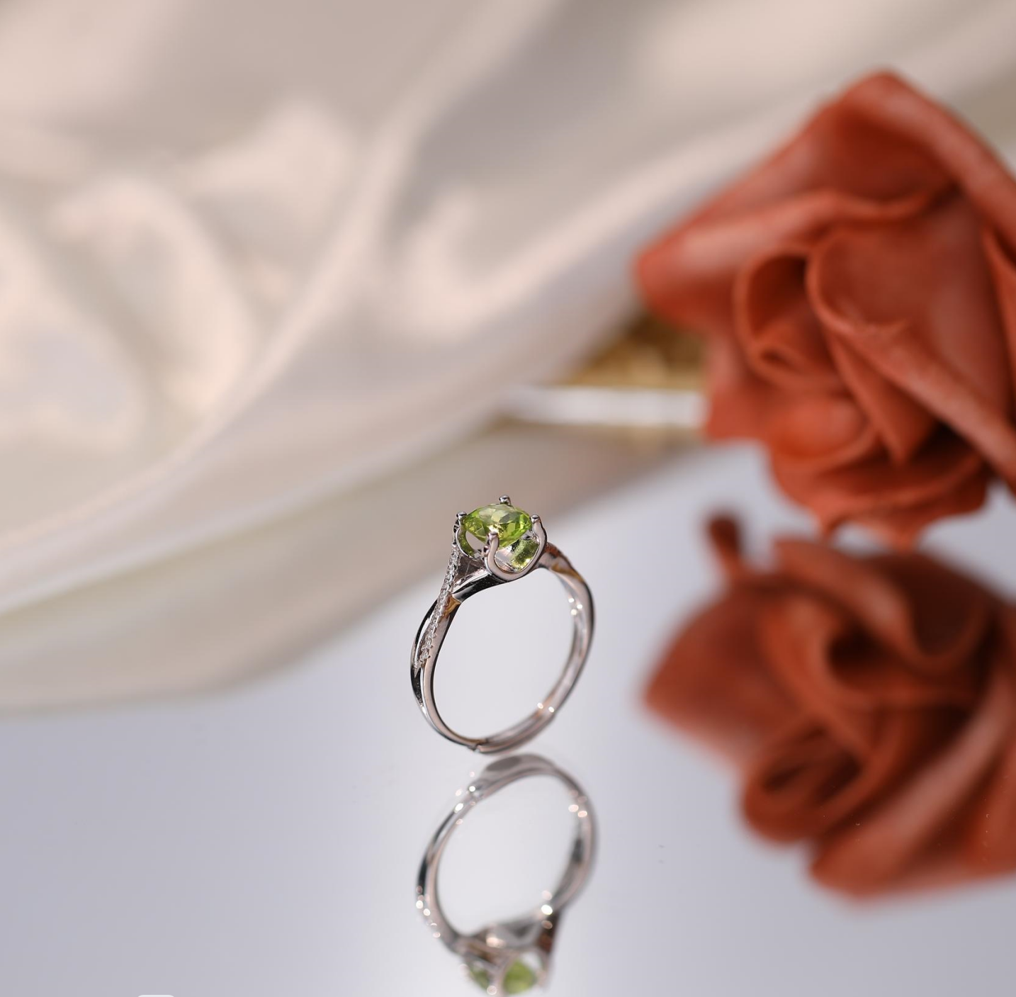 【Tiffanor】#N11-S925 Sterling Silver + Olivine 6.5mm Ring