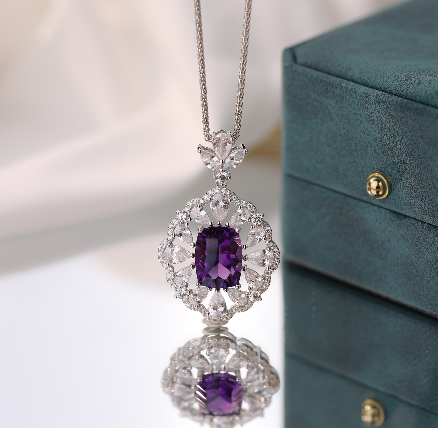 【Tiffanor】#N17-S925 Sterling Silver Amethyst 10*13mm Necklace