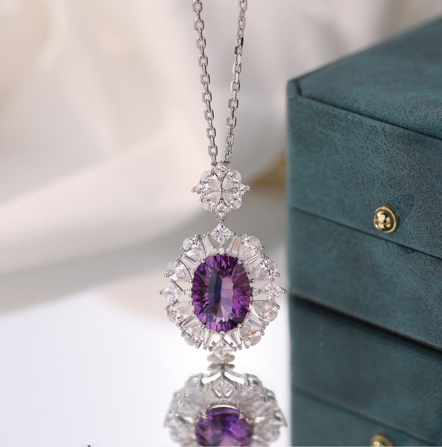 【Tiffanor】#N18-S925 Sterling Silver Amethyst 12*16mm Necklace