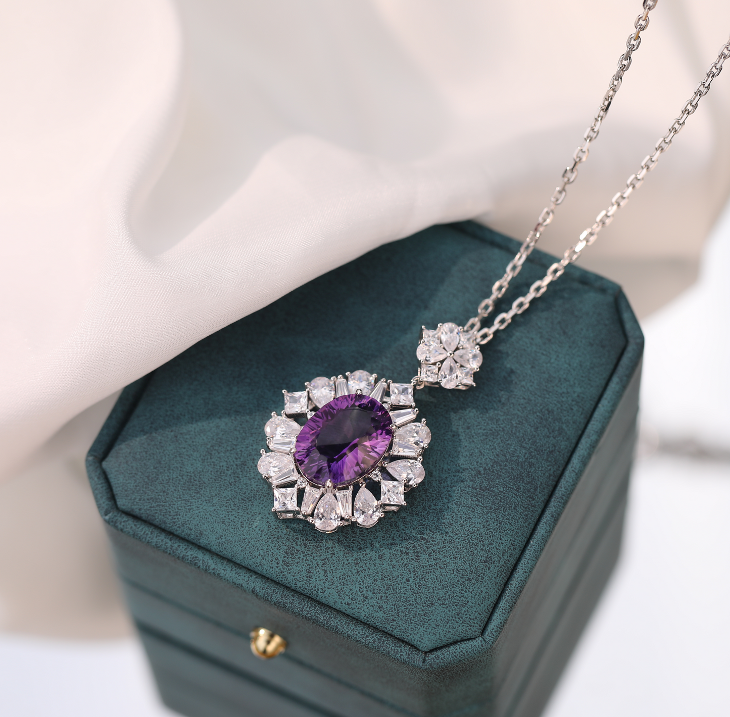 【Tiffanor】#N18-S925 Sterling Silver Amethyst 12*16mm Necklace