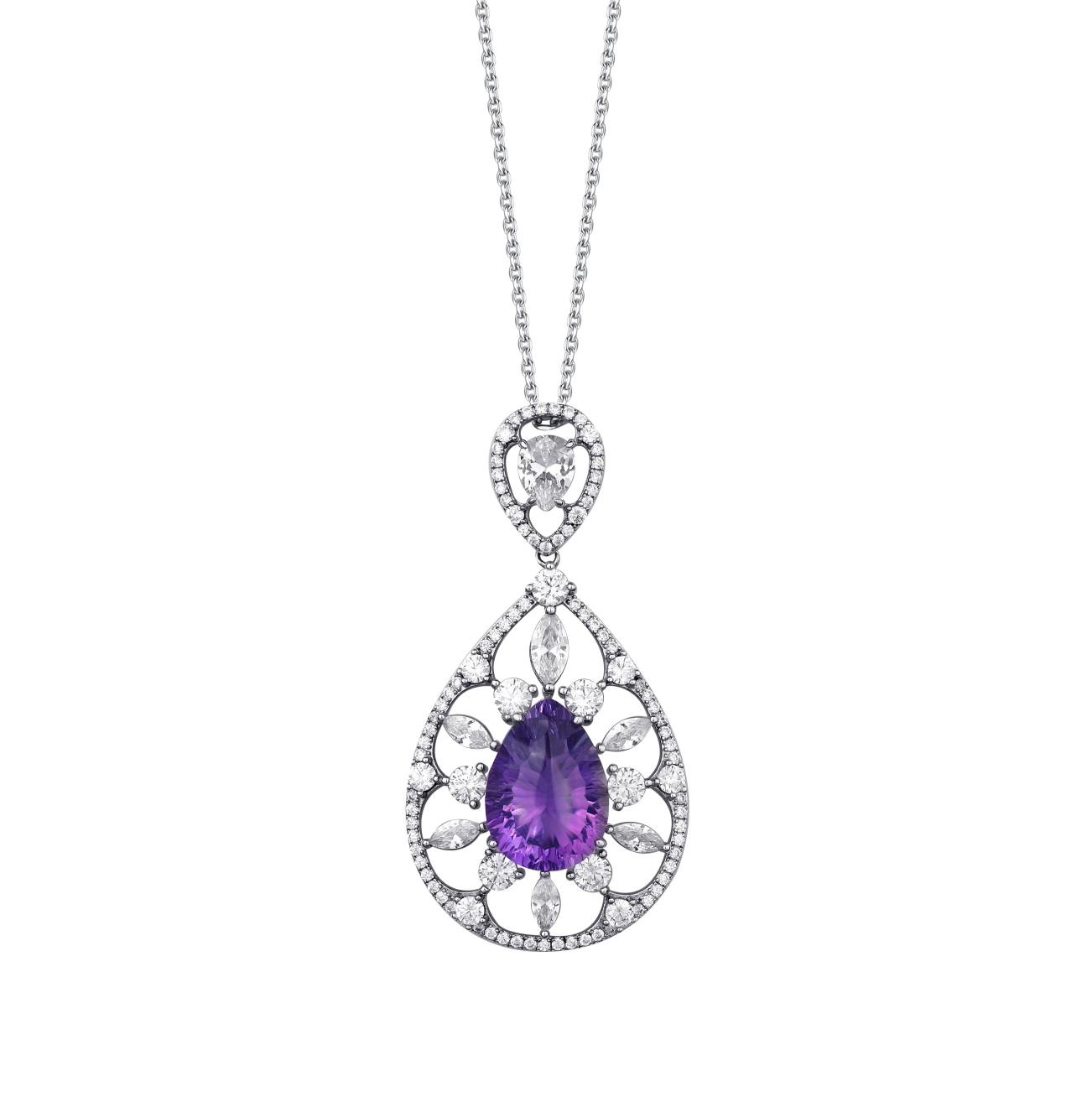 【Tiffanor】#N19-S925 Sterling Silver Amethyst 13*18mm Necklace