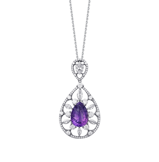 【Tiffanor】#N19-S925 Sterling Silver Amethyst 13*18mm Necklace