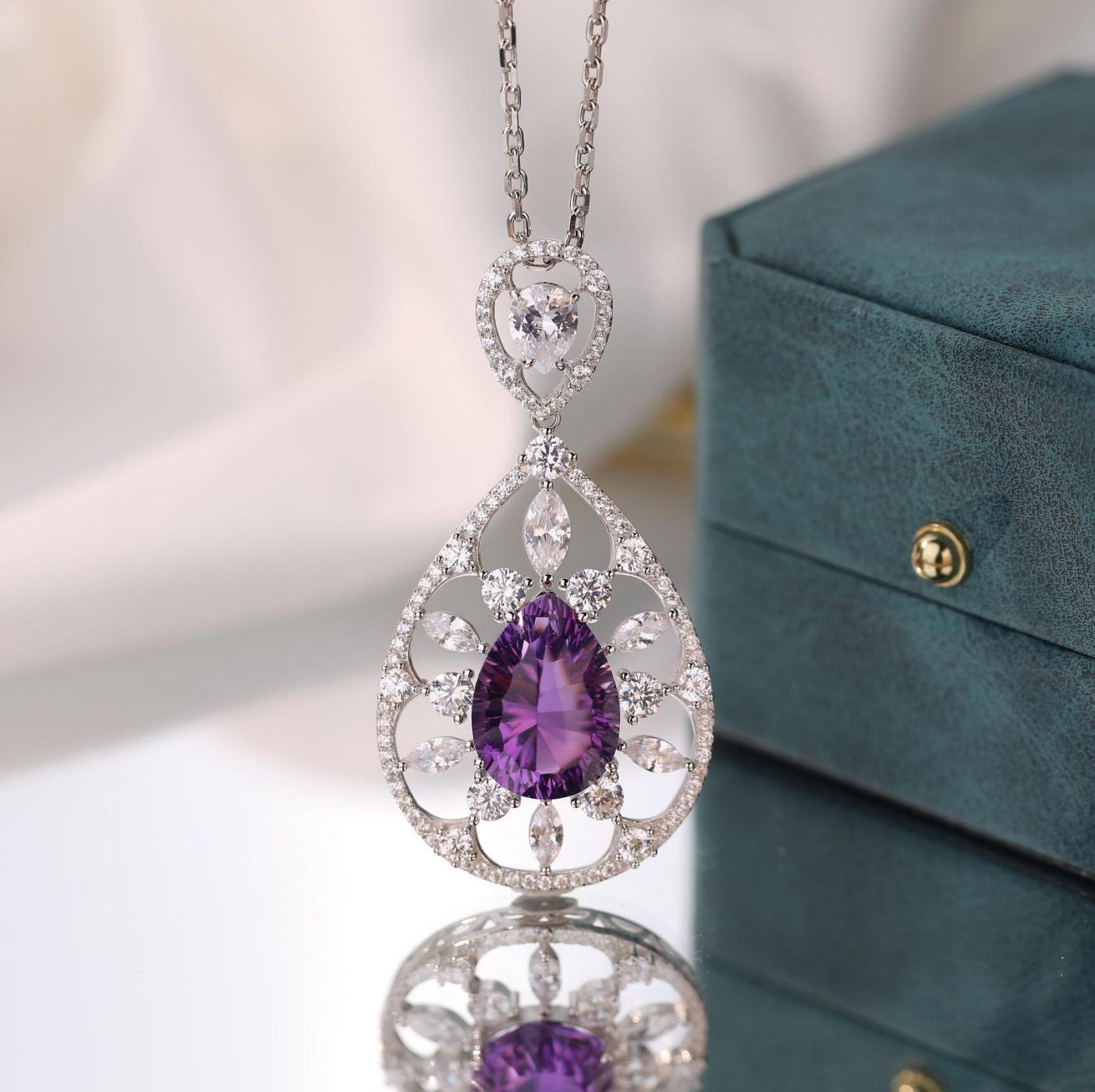 【Tiffanor】#N19-S925 Sterling Silver Amethyst 13*18mm Necklace