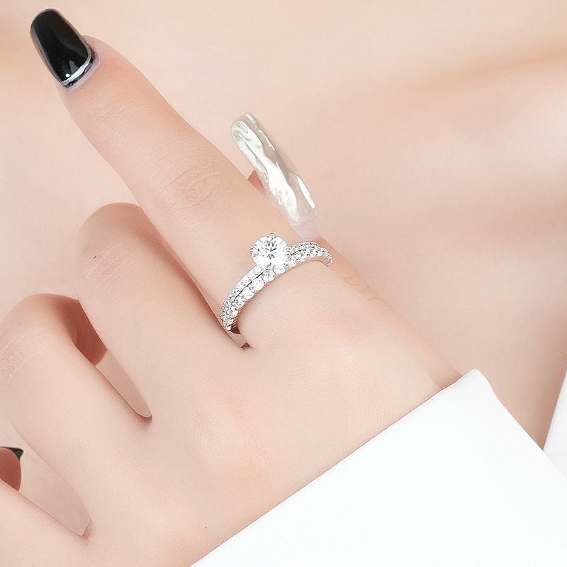 【#24】S925 Sterling Silver Moissanite Ring 1 Carat For Main Stone