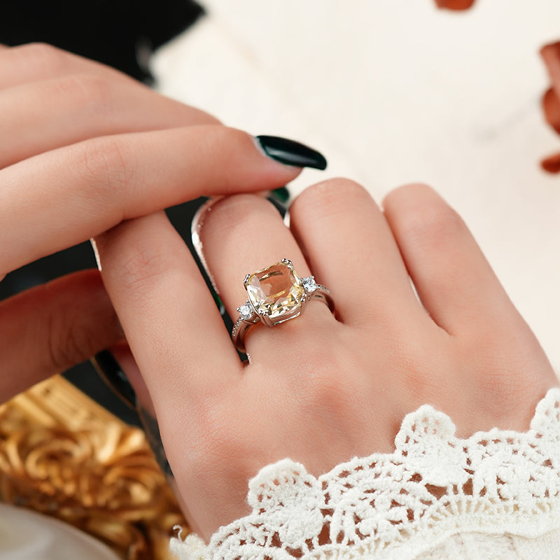 【Tiffanor】#N20-S925 Sterling Silver + Citrine 10mm Ring