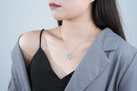 【Tiffanor】#N14-S925 Sterling Silver Topaz 8*12mm Necklace