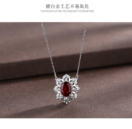 【Tiffanor】#N3-S925 Sterling Silver Garnet 6*8mm Necklace