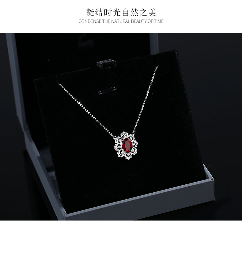【Tiffanor】#N3-S925 Sterling Silver Garnet 6*8mm Necklace