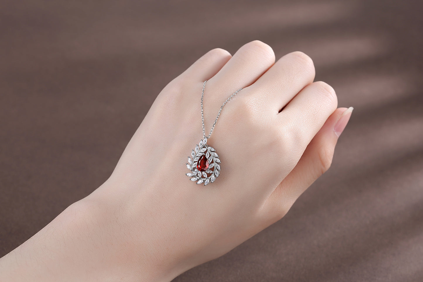 【Tiffanor】#N4-S925 Sterling Silver Garnet 5*7mm Necklace