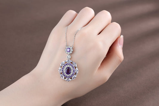 【Tiffanor】#N16-S925 Sterling Silver Amethyst 6mm Necklace