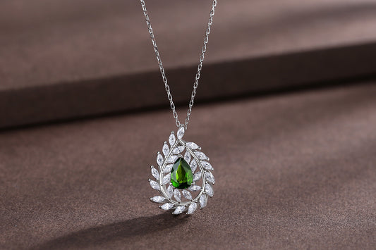 【Tiffanor】#N8-S925 Sterling Silver Diopside 5*7mm Necklace