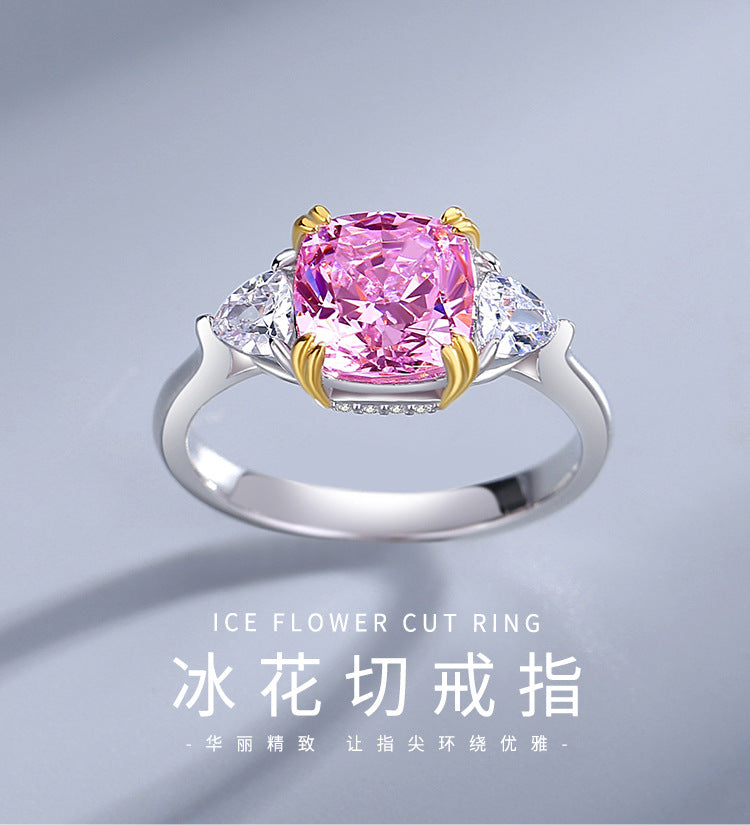 【Tiffanor】#B6-S925 Sterling Silver High Carbon Diamond 8*8mm Ring