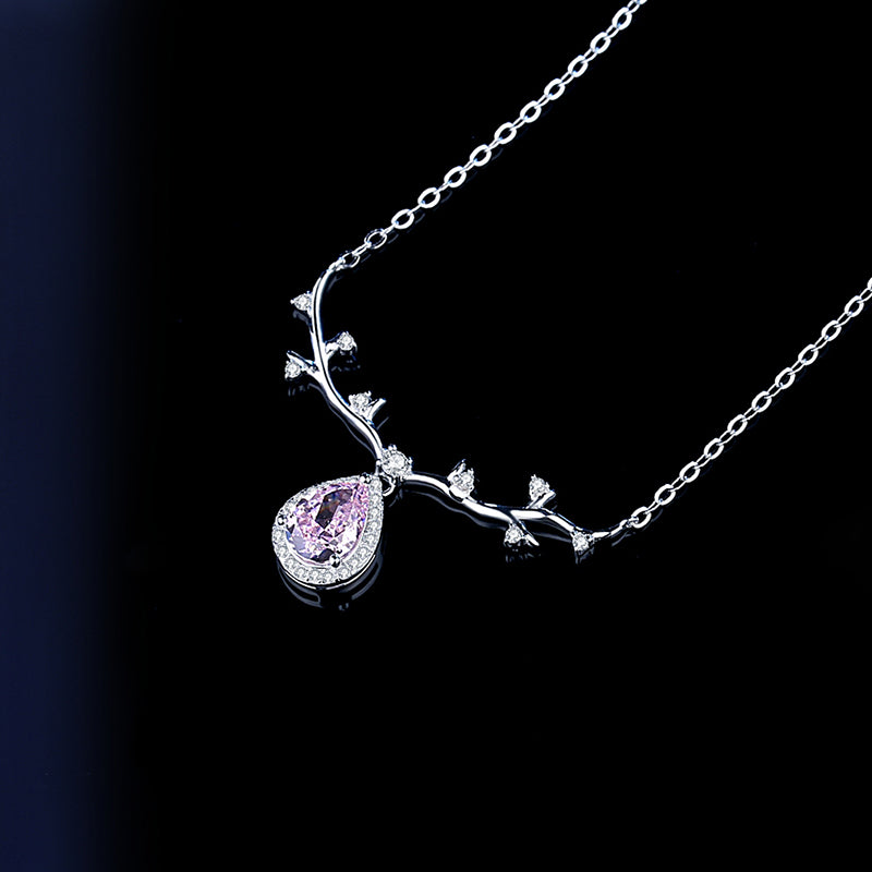 【Tiffanor】#B7-S925 Sterling Silver High Carbon Diamond 6*8mm Necklace