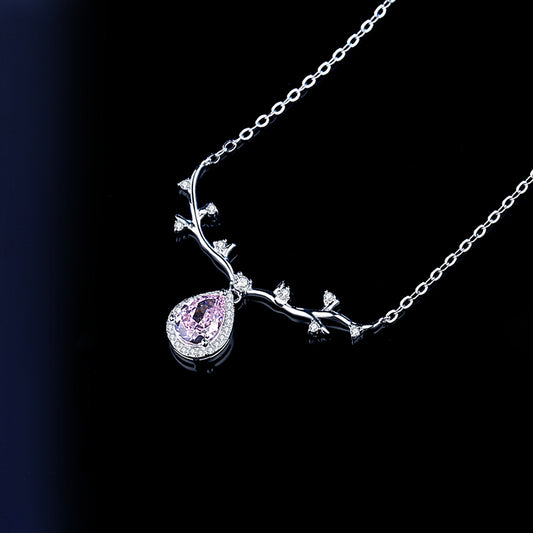 【Tiffanor】#B7-S925 Sterling Silver High Carbon Diamond 6*8mm Necklace