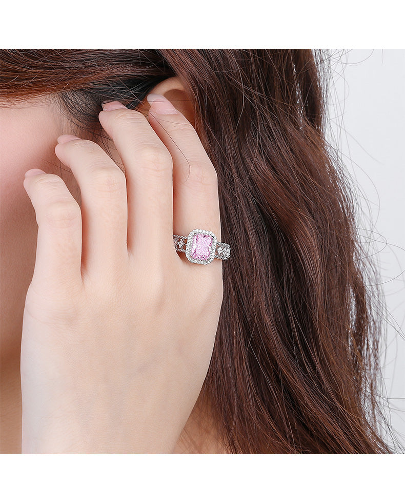 【Tiffanor】#B5-S925 Sterling Silver High Carbon Diamond 6*8mm Ring